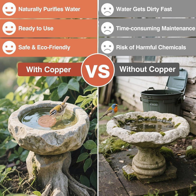 HIGHYEAH Bird Bath Copper Disc- Reinforced 99.99% Pure Copper Bird Bath Purification Basin with Three-Point Support Providing Physically Safe Clean Water Suitable for Outdoor Bird Baths - Image 3